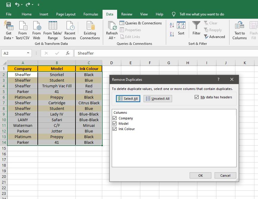 كيفية إزالة التكرارات في Excel