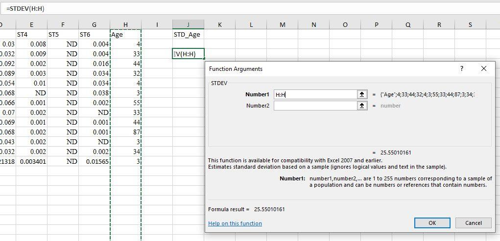 Cách tính độ lệch chuẩn trong Excel