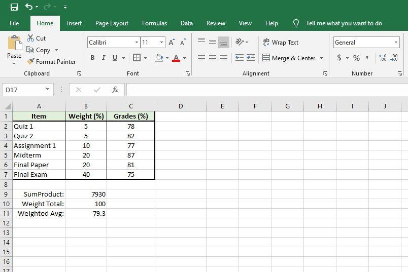 كيفية حساب المتوسط ​​المرجح في Excel