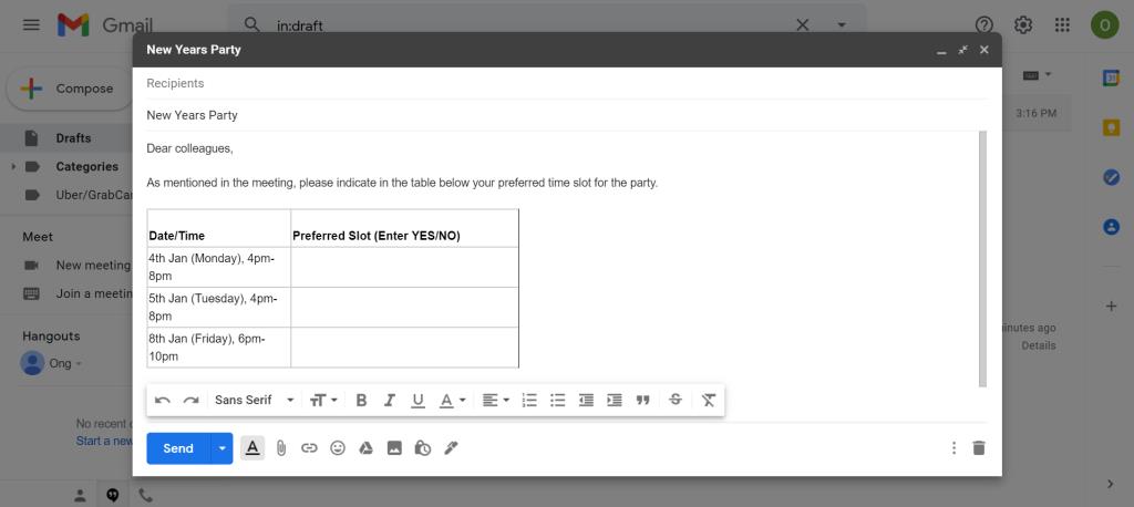 Cum să adăugați un tabel la mesajele dvs. Gmail