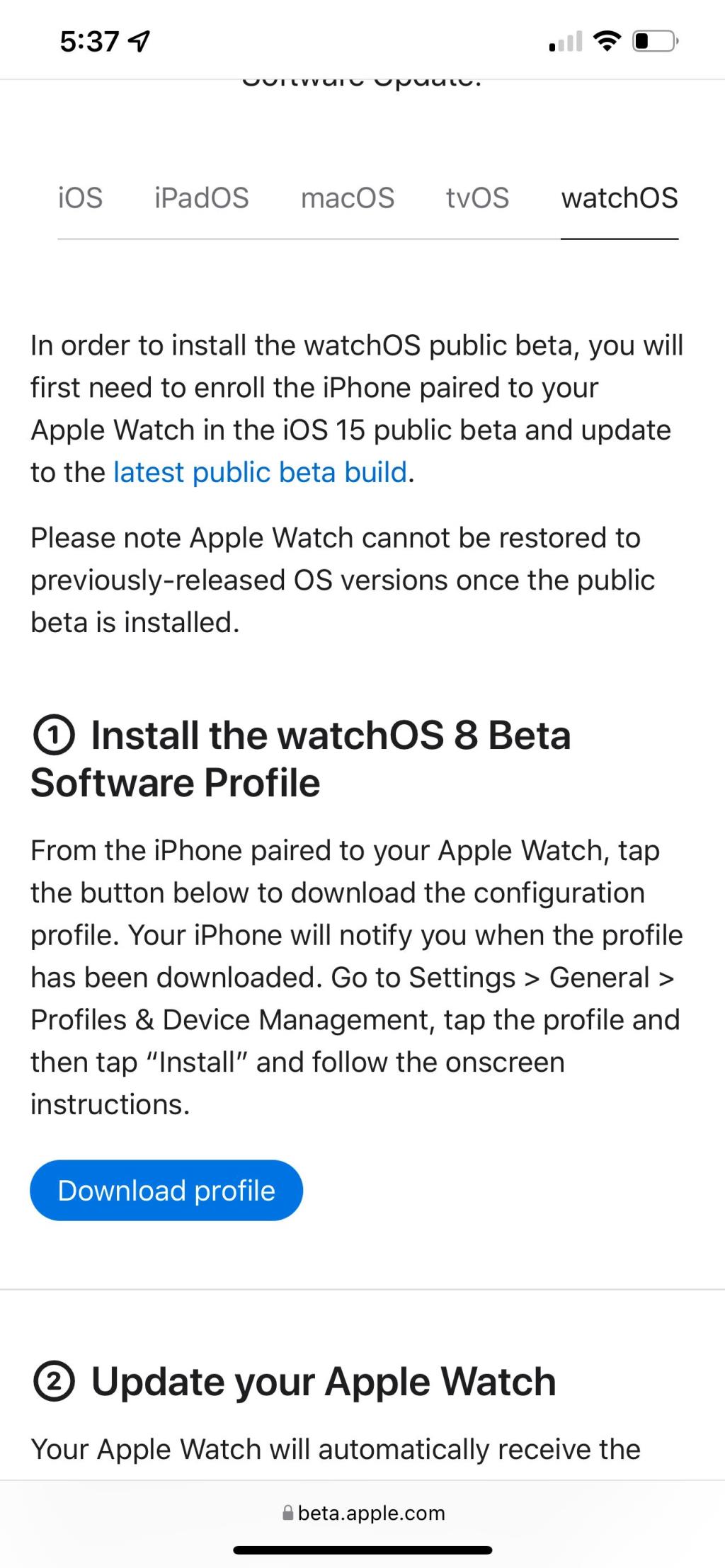 Come installare watchOS 8 Beta sul tuo Apple Watch
