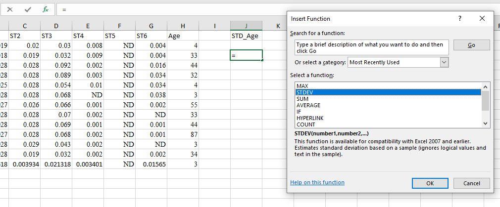 كيفية حساب الانحراف المعياري في Excel