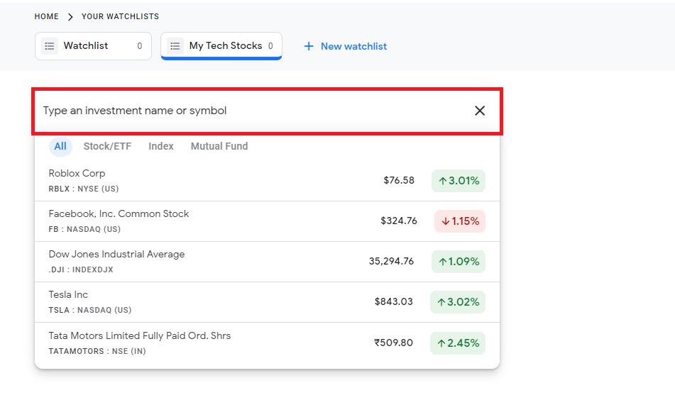 Cách tạo danh sách theo dõi cổ phiếu trên Google Finance