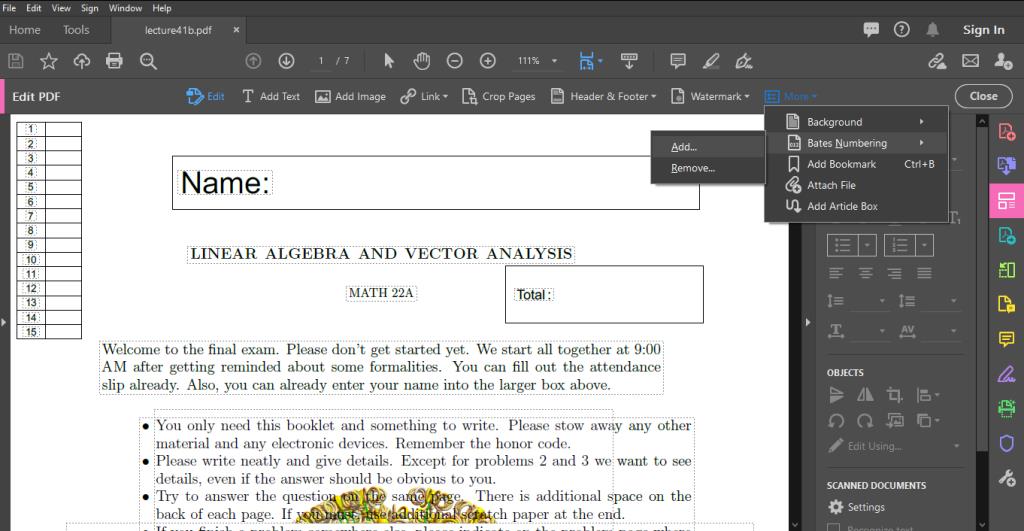 Cum să adăugați și să eliminați numerotarea Bates pe un PDF