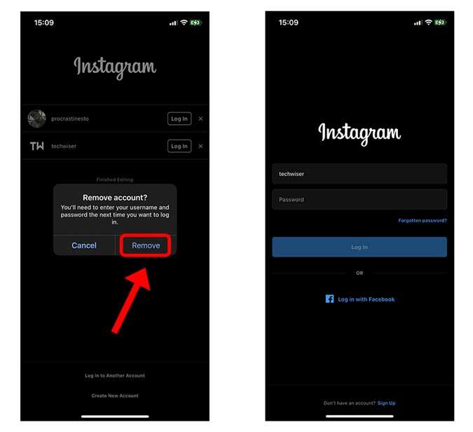 Hoe opgeslagen inloggegevens op Instagram iOS-app te verwijderen?