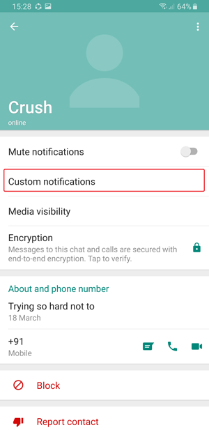 كيفية تخصيص الإخطار لكل جهة اتصال على WhatsApp