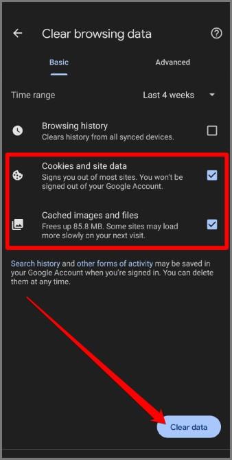 Android için Chrome'da Önbellek ve Çerezler Nasıl Temizlenir