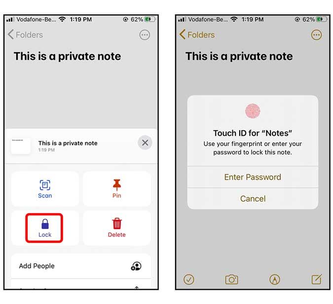 Как заблокировать заметки с помощью Touch ID/Face ID на iPhone?